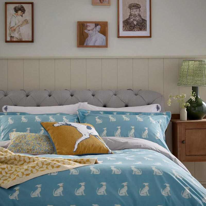 Image of Joules Joules Blockprint Dogs Duvet Cover Set Blue Blue King