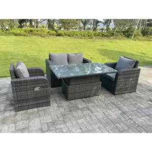 Image of Fimous 4 Seater Outdoor Dark Grey Rattan Lounge Complete Sofa Set with Adjustable Dining Table, Love Sofa, and Reclining Chairs