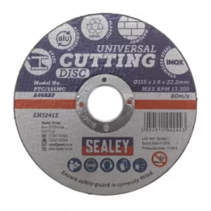 Image of Sealey PTC/115MC Multipurpose Cutting Disc Ø115 x 1.6mm 22.2mm Bore