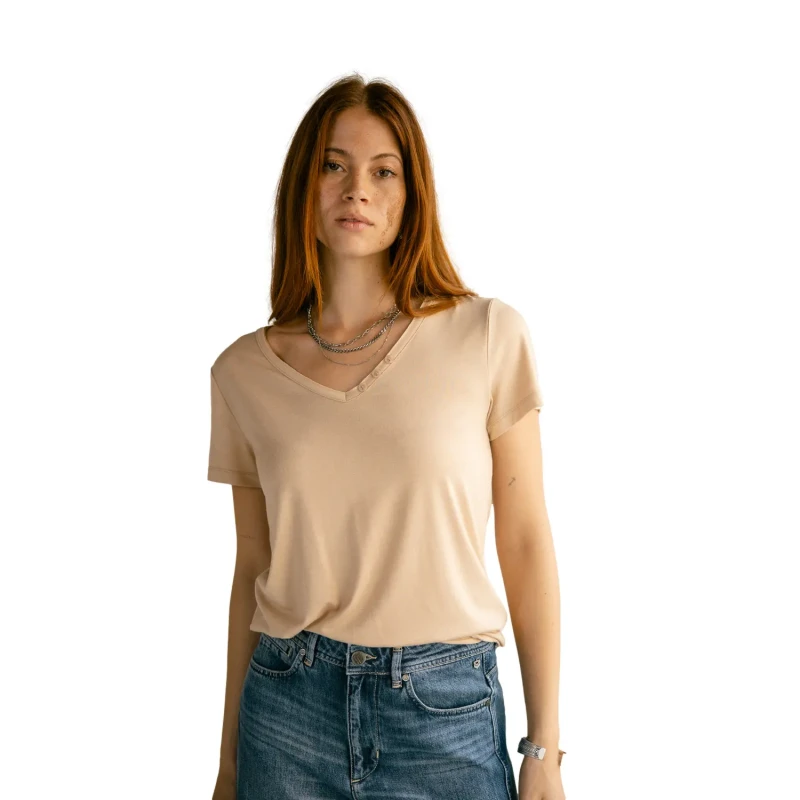 Image of Freeman T Porter V-neck T-Shirt Freeman T Porter Tarissa Icon Beige Female S