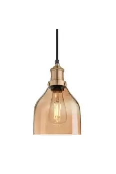 Image of Brooklyn Tinted Glass Cone Pendant, 6 Inch, Amber, Brass Holder