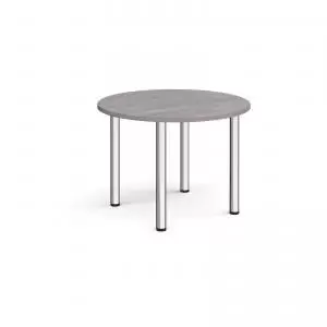 Image of Circular chrome radial leg meeting table 1000mm - grey oak