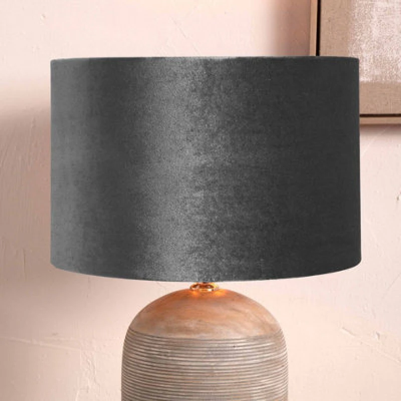 Image of Pacific Lifestyle 30Cm Grey Velvet Cylinder Table Lampshade
