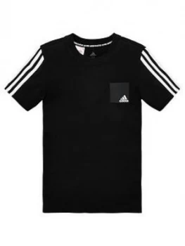 Image of Boys, Adidas Childrens Logo Short Sleeve T-Shirt - Black, Size 13-14 Years