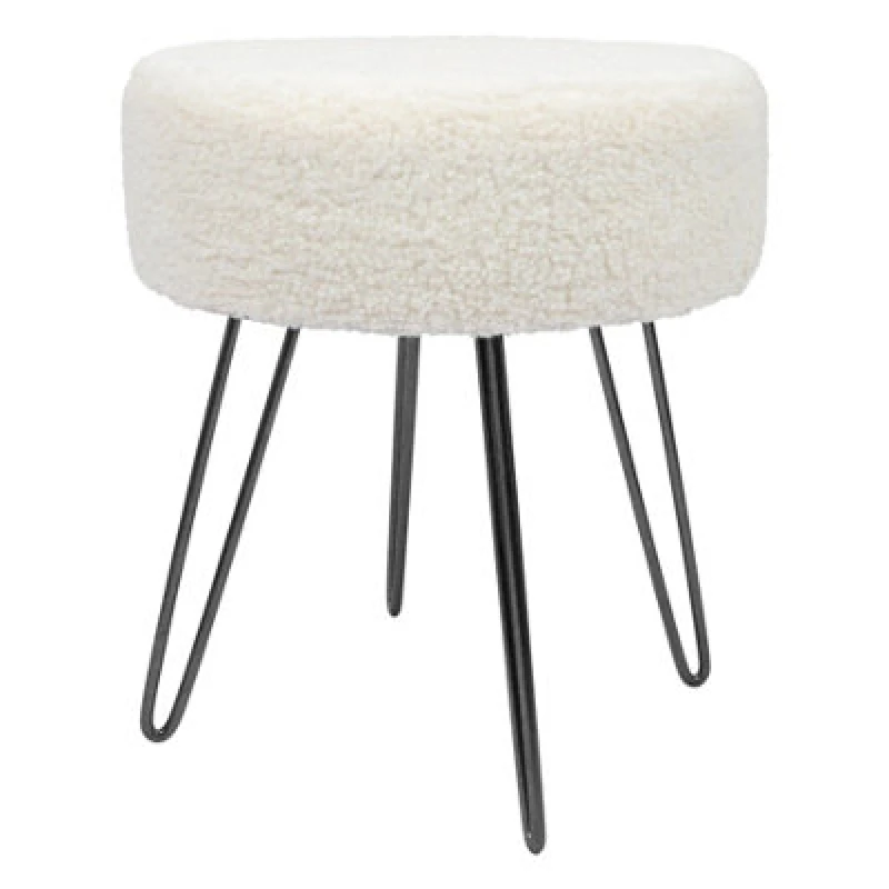 Image of Harbour Housewares Boucle Footstool - Round Modern Dressing Table Footstool Vanity Seat Chairs - 40 X 35Cm - Black Legs