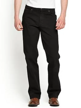 Image of Wrangler Mens Texas Stretch Straight Jeans - Black, Size 36, Inside Leg L=34", Men