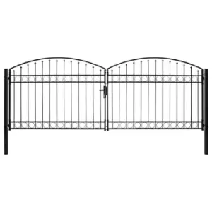 image of Vidaxl Fence Gate Double Door With Arched Top Steel 400X150 Cm Black