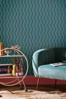 Image of Envy Making Waves Neon Nights Blue Stripe Wallpaper