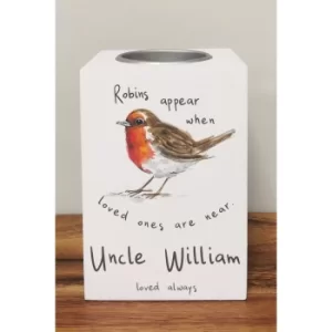 image of Personalised Robin In Memory Wooden Tealight Holder