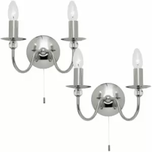 Image of Loops - 2 pack LED Twin Wall Light Chrome & Glass Chandelier Metal Arm Dimmable Lamp