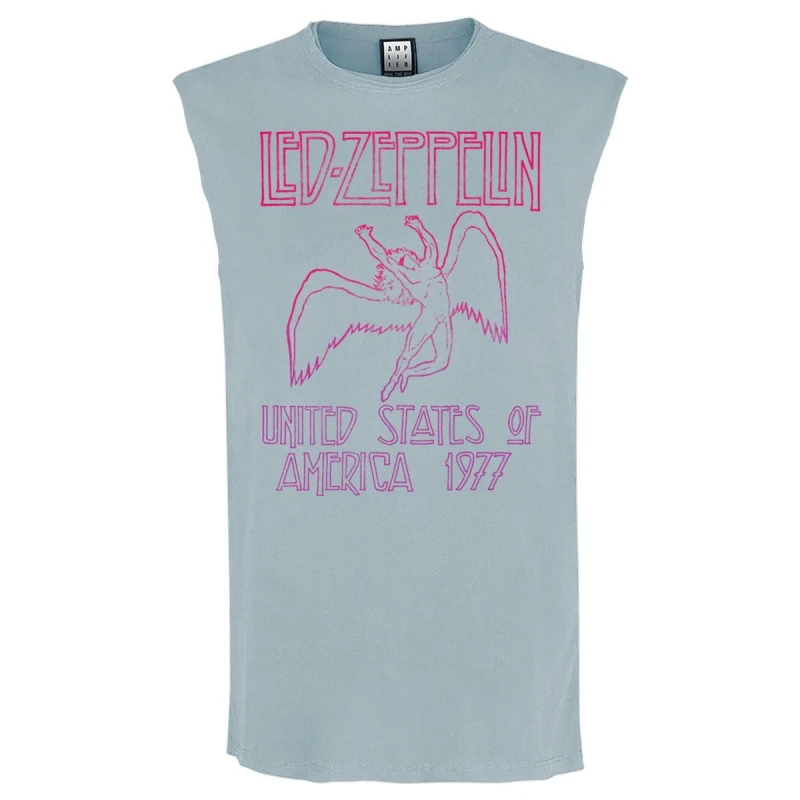 Image of Amplified Amplified Men 77 Gradient LED Zeppelin Sleeveless Tank Top in Pale Blue Size: Medium Pale Blue M Male 5063574247788