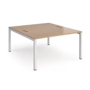 Image of Bench Desk 2 Person Starter Rectangular Desks 1400mm Beech Tops With White Frames 1600mm Depth Connex