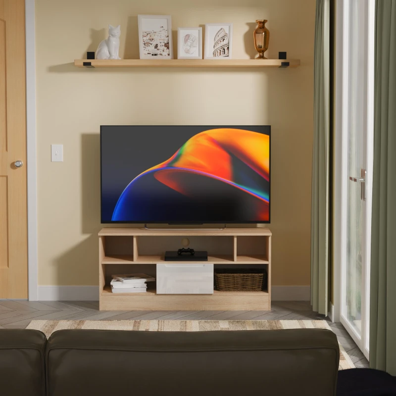 Image of Welcome Furniture Ltd Milan 1 Drawer TV & Media Unit in White Gloss & Bardolino Oak - Ready Assembled, White MIL210WGBO