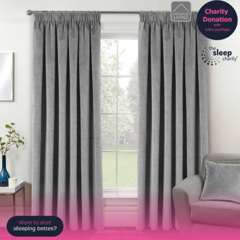 Image of Enhanced Living Velvet, Supersoft, 100% Blackout, Thermal Pair of Curtains with Tape Top Grey