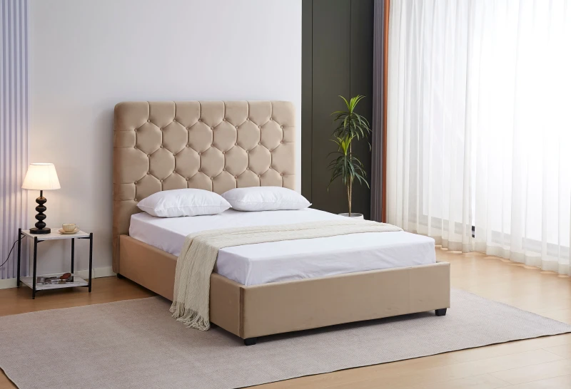 Image of Seconique Madison 4'6" Bed - Fawn Velvet Fabric, Brown 200-203-127