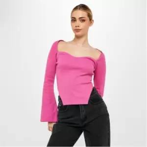 Image of Missguided Rib Milkmaid Notch Hem Top - Pink