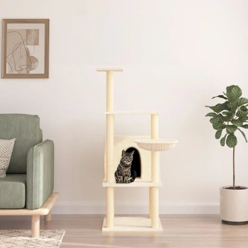 Image of vidaXL Cat Tree with Sisal Scratching Posts Cream 132cm, Cream 171726