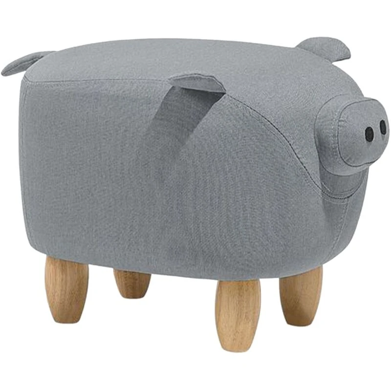 Image of Beliani Animal Stool Piggy Fabric Light Grey Pig