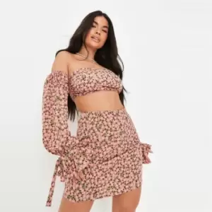 image of Missguided Floral Wrap Skirt Coord - Pink