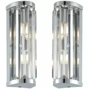 image of Loops - 2 pack IP44 Bathroom Wall Light Chrome & Crystal Round Glass Modern Jewel Lamp