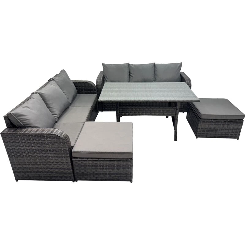 Image of Fimous 8 Seat Outdoor Wicker PE Rattan Garden Furniture Sets in Dark Grey Dark Grey Unisex