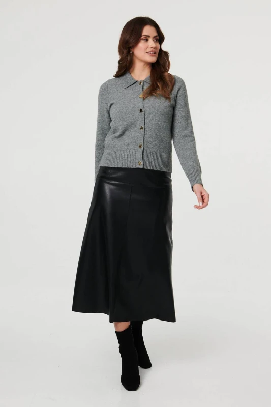 Image of Izabel London Womens Textured Button Front Collared Cardigan in Grey Size: 16 Grey Female 16