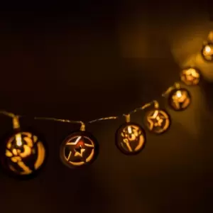 Image of Set of 10 String Lights Wooden Discs Stars & Reindeers Christmas Fairy Lights Warm White Battery Operated