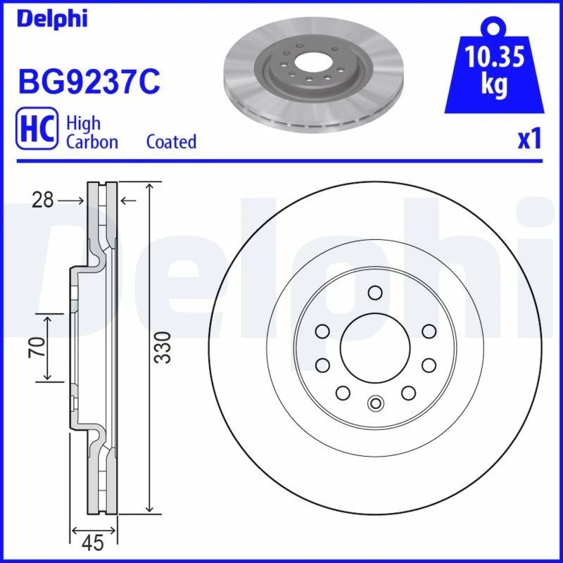 Image of DELPHI Brake disc DELPHI BG9237C