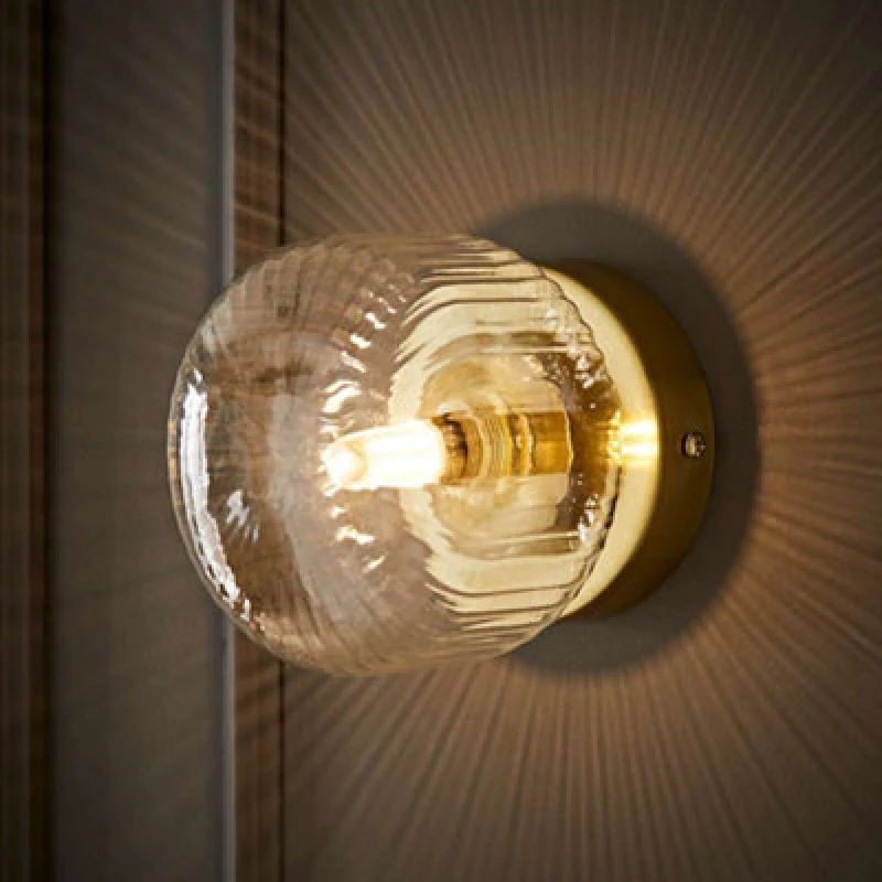 Image of ValueLights ValueLights Calpe Small Ribbed Glass Flush Ceiling Wall Light in Gold Gold One Size Unisex 5016529274742