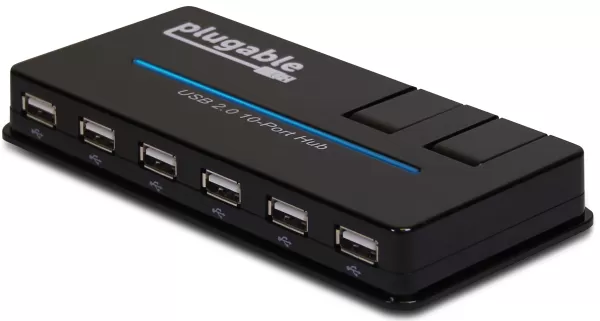 image of PLUGABLE 10Port USB 2.0 Hub w/ 20W PD