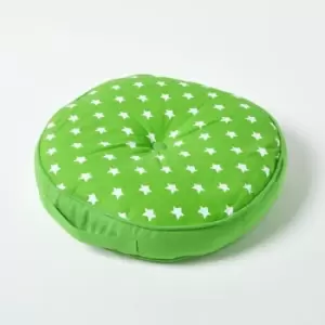 Image of Green Stars Round Floor Cushion - Green - Homescapes