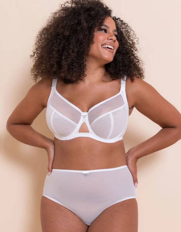 Image of Curvy Kate Womens Victory Side Support Balcony Bra Wired Lingerie in White Size: 32F White Female 32F