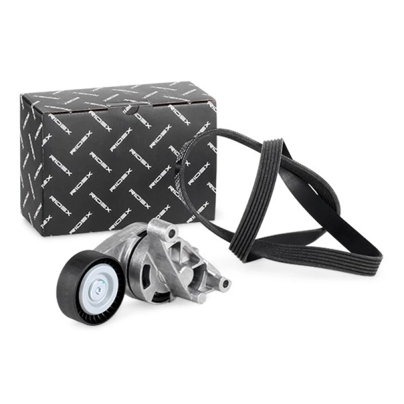 Image of RIDEX 542R1018 V-ribbed belt set with tensioner arm, tensioner pulley V-Ribbed Belt Set (542)