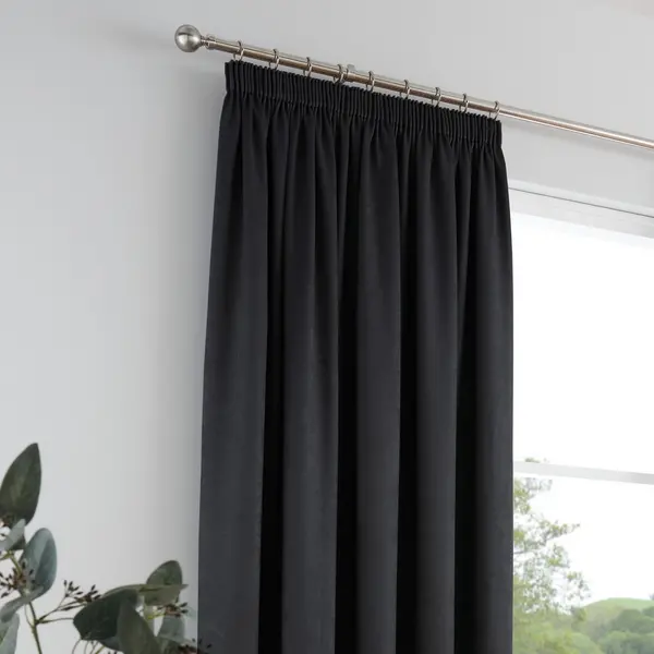 image of Fusion Galaxy Dim Out Woven Black Pencil Pleat Curtains Black