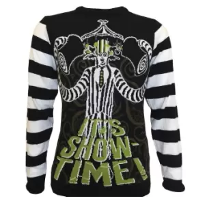 image of Beetlejuice Unisex Adult Showtime Knitted Jumper (L) (Black/White/Green)