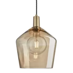Image of Industville Sleek Tinted Glass Schoolhouse Amber Pendant / 10" Pewter Holder