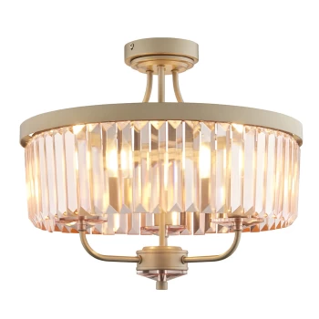 image of Ascoli 3 Light Ceiling Semi Flush Champagne Paint & Rose Pink Cut Glass