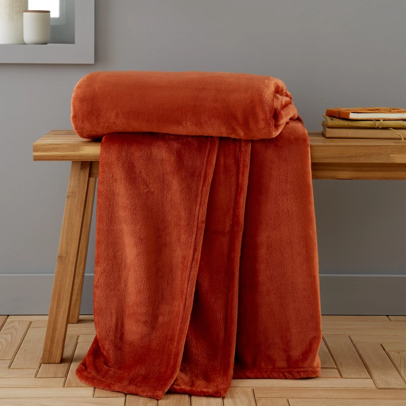 Image of Catherine Lansfield Raschel Velvet Touch 200cm x 240cm Throw Burnt Orange
