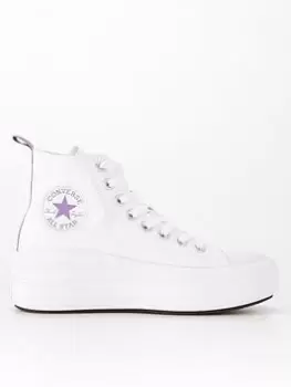 image of Converse Chuck Taylor All Star Move Platform Hi Top Junior Trainers - White/Purple, White/Purple, Size 3 Older