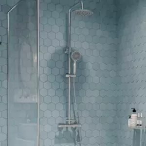 Image of Gdre Thermostatic Bar Mixer Shower Adjustable Drencher Heads Round - Silver - Gainsborough