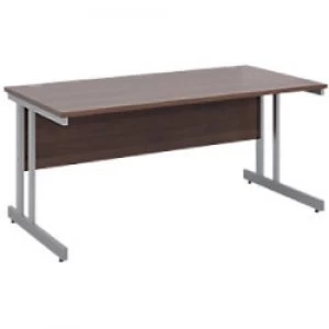 image of Rectangular Straight Desk with Walnut MFC Top and Silver Frame Cantilever Legs Momento 1600 x 800 x 725 mm