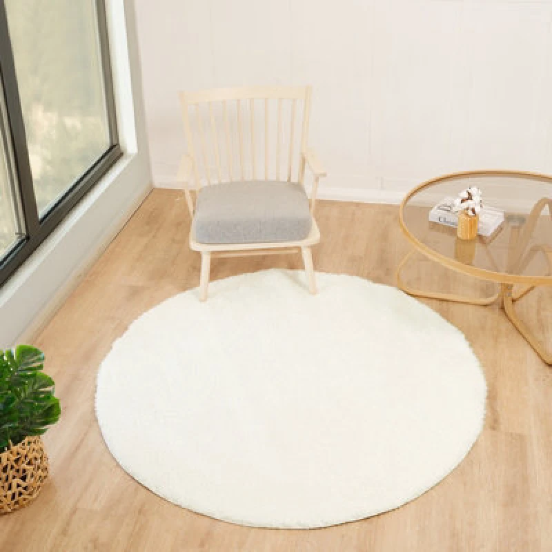 Image of Livabliss Round Shaggy Solid Color Plush Pile Off-White Claire Area Rug 120 X 120 Cm - Easy Care, Ideal For Living Room & Bedroom