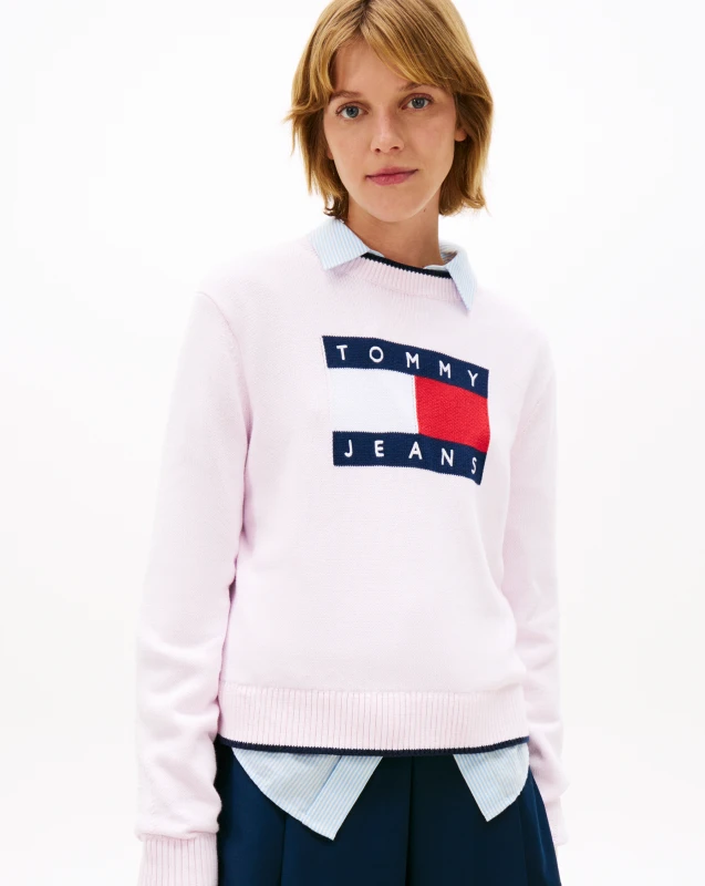 Image of Tommy Jeans Tommy Jeans Flag Sweater Pink - Tommy Jeans - Size: XL Pink Female XL ZD68304