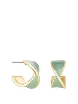 Image of Mood Gold Twist Teal Enamel Hoop Earrings, Yellow Gold, Women
