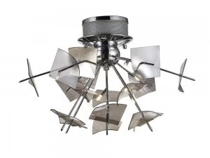 Image of Ceiling 6 Light G4 Polished Chrome, Smoke Glass