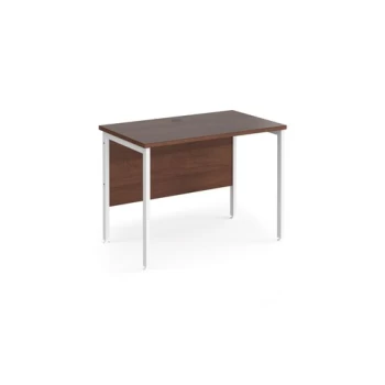 image of Office Desk 1000mm Rectangular Desk With H-Frame Leg Walnut Tops With White Frames 600mm Depth Maestro 25