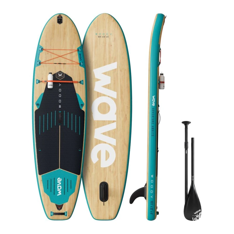 Image of Wave Sups Wave Woody 3.0 SUP Inflatable Paddleboard 10'9ft in Aqua Size: 10ft Aqua Unisex 10ft