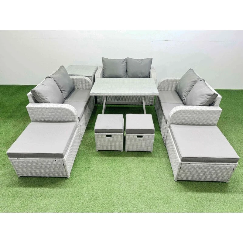 Image of Fimous 10 Seater Patio Garden Furniture Sets with Love Sofa Side Table in Light Grey Light Grey Unisex