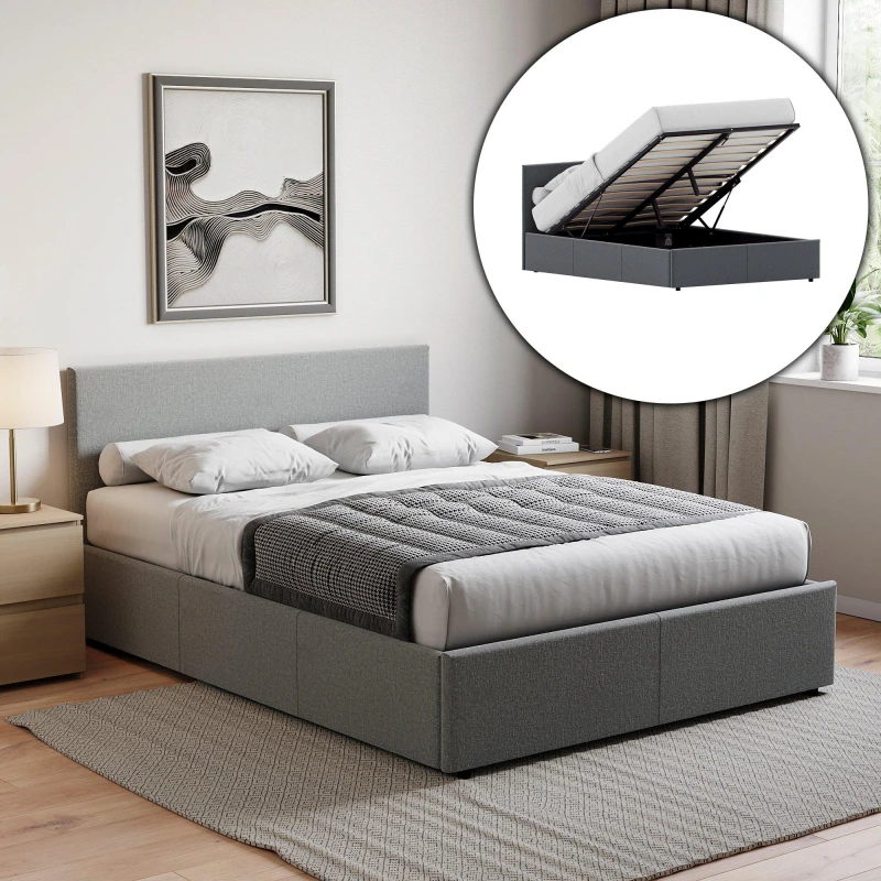 Image of Lassic Vida Designs Veronica Double Ottoman Bed UKFR Linen Light Gre unisex Double