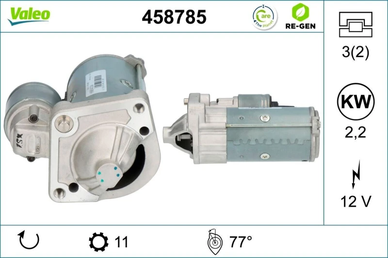 Image of VALEO 458785 Starter motor VALEO RE-GEN REMANUFACTURED 2,2kW, 12V, Number of Teeth: 12 Starter (2)